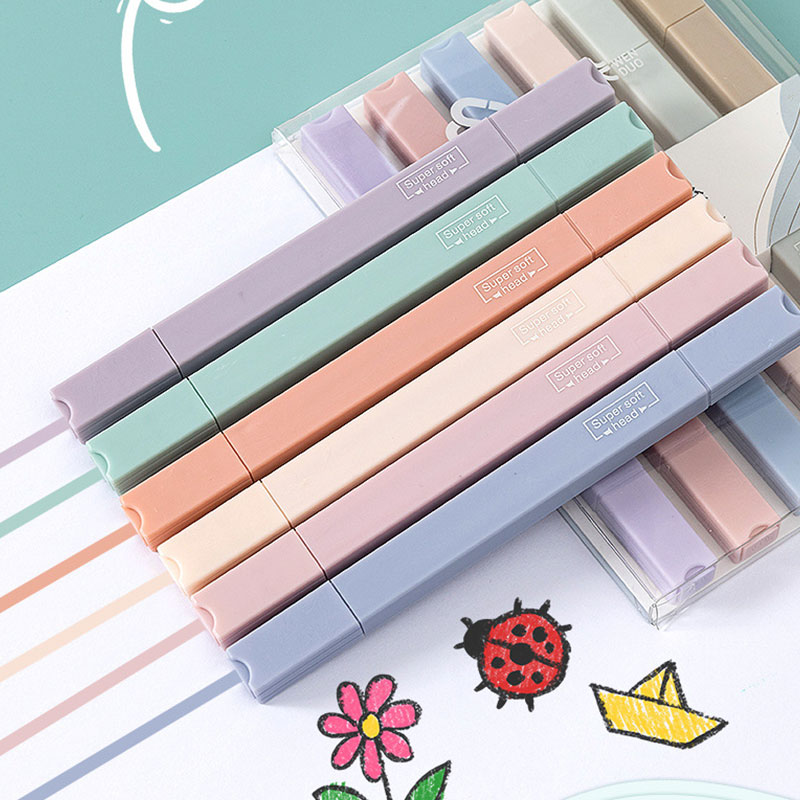 6 PCS Double Side Highlighter  - Pastel Highlighter Set Double Ended recension och pris